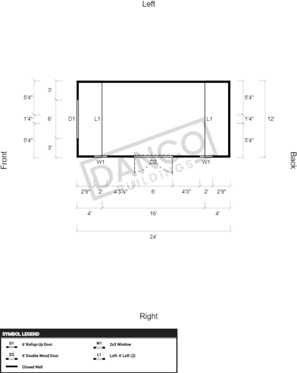 Side Lofted Barn 12x24 - DANCO Buildings