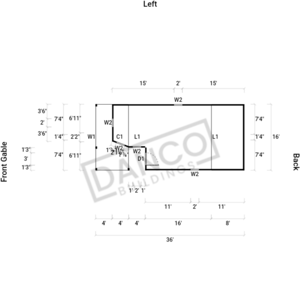 Wraparound Porch Lofted Barn Cabin 16x36 - Image 2