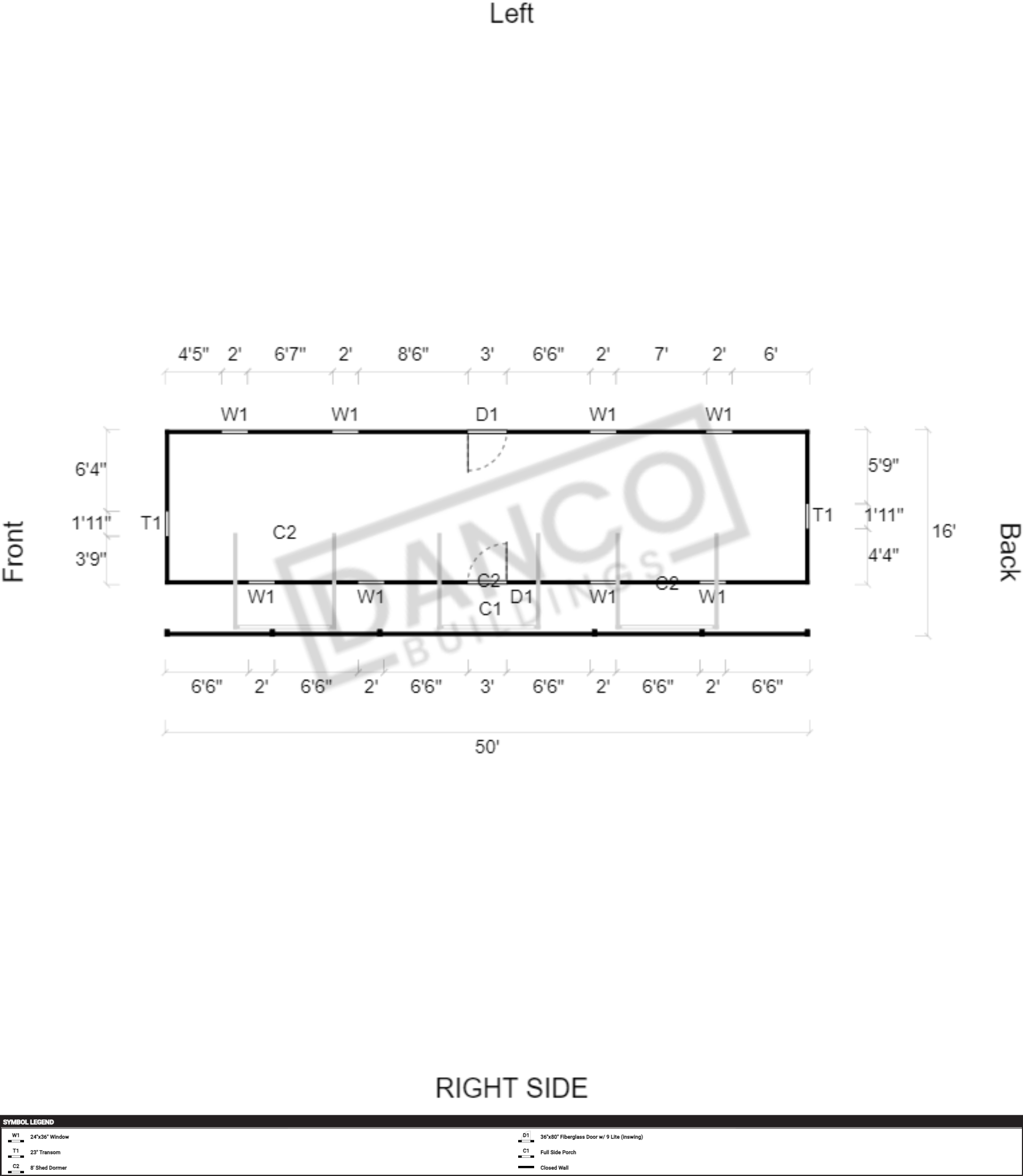 Side Porch Cabin 16x50 - DANCO Buildings