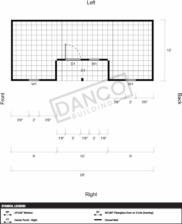 Center Side Porch Cabin 12x28 - Image 2